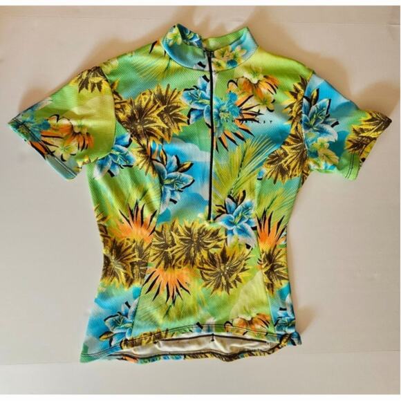 SheBeest Half Zip Tropical Cycling Jersey, Back Pockets, Bicycle, Touring, Sz S - Picture 1 of 6